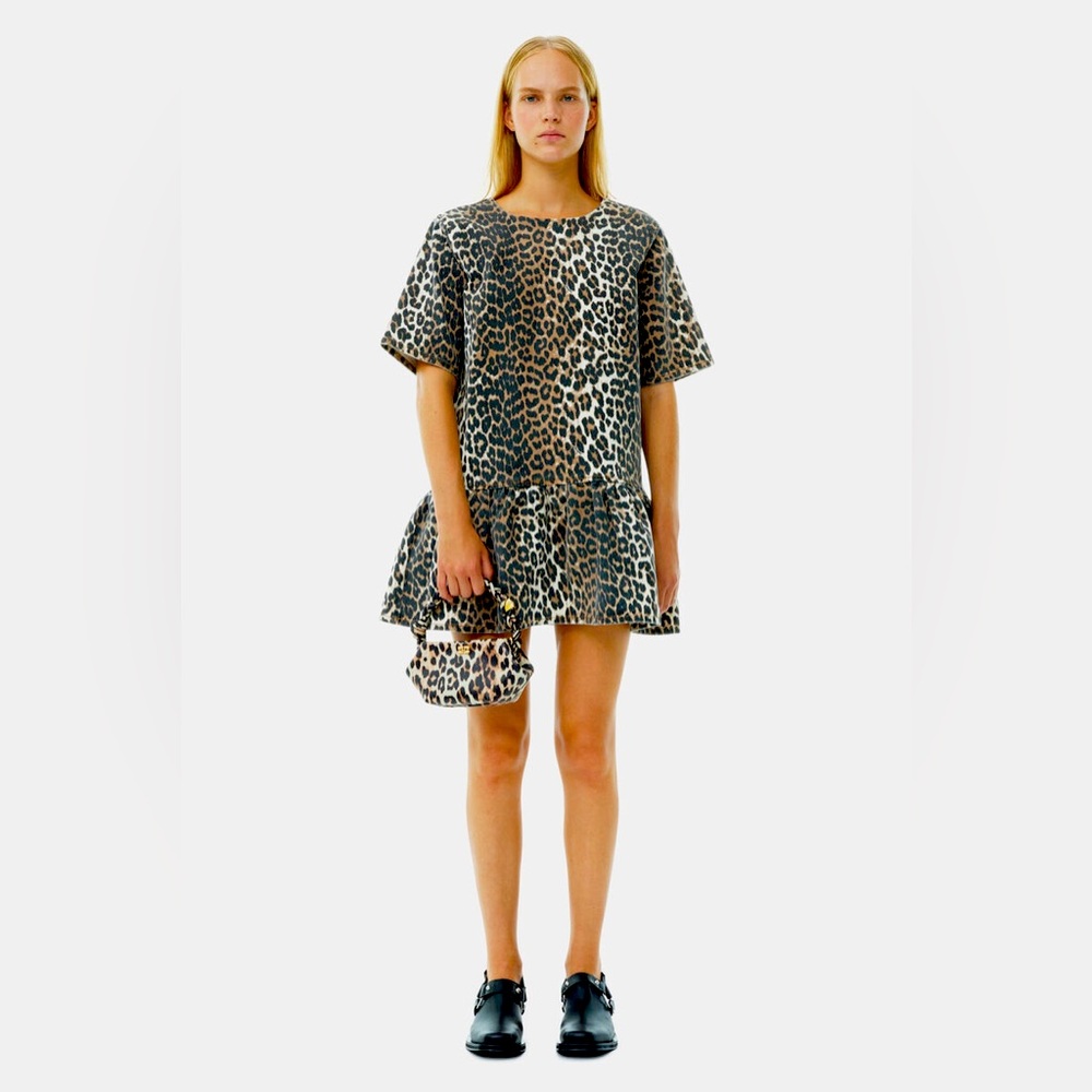 Ganni denim cotton leopard print mini dress